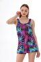 Women's Colorful Leaf Pattern Swimsuit with Lycra Shorts - 7