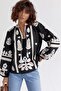Women's Black Appliqued Embroidered Tassel Blouse - 2