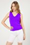 Women's Front Back V Ladder Collar Soft Textured Knitwear Blouse - Purple