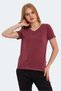 Pericas Women's V-Neck Burgundy T-Shirt - 6