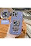 Apple iPhone 14 Pro Max Compatible Liquid Liquid Glitter Starry Teddy Bear Astronaut Stand Case