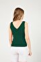 Women's Front Back V Ladder Collar Soft Textured Knitwear Blouse - Emerald Green - 3