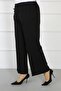 Women's Black Dumbbell Fabric Oval Pocket Large Size Trousers with Elastic Back