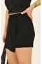 Back Waist Elastic Shorts Skirt Black with Cap - 3