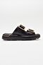 ADORE Black Genuine Leather Women's Slippers - 6