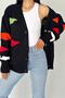 Women's Black New Season Double Pocket Color Detailed Standard Size Oversize Knitwear Cardigan - 5
