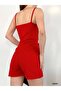 Women's Red, Strappy Double Breasted Collar Shorts Jumpsuit (RED) - 3