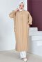8222 Full Length Tunic with Side Slit Robe Beige
