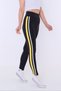 Women's Black High Waist Strengthening Sports Leggings with Yellow and White Stripes on the Side Women's gym - 3