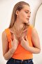 Knitwear Fabric Square Collar Women's Crop Orange Color-Blouse - 2