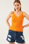 Women's Orange Sleeveless Strap Waist and Collar Detailed Summer Athlete Knitwear Blouse