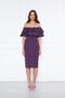 Plum Boat Neck Ruffle Detail Stretchy Fabric Off Shoulder Midi Length Evening Pencil Dress - 2
