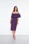 Plum Boat Neck Ruffle Detail Stretchy Fabric Off Shoulder Midi Length Evening Pencil Dress - 5