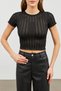 Women's Black Stripe Detailed Short Sleeve Tulle Transparent Blouse