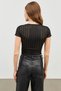 Women's Black Stripe Detailed Short Sleeve Tulle Transparent Blouse - 6