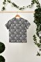 Boy's 100% Cotton Combed Oversize Gray Patterned T-Shirt Soft Gray Bandana SET OF 2 Series 5 - 6