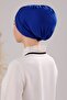 Women's Three-Striped Cross Ready-made Turban Outer Bonnet Cobalt Blue - 3