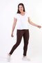 Women's Brown Plus Size Leggings with High Waist, Stretchy Ribbed Waistband, and Corset Detail - 4