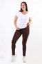 Women's Brown Plus Size Leggings with High Waist, Stretchy Ribbed Waistband, and Corset Detail - 6