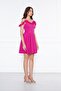 Women's Adjustable Strap Collar Ruffle Detail Woven Fabric Pleated Mini Flared Evening Dress - 3