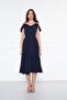Women's Adjustable Strap Collar Ruffle Detail Woven Fabric Pleated Flared Midi Length Evening Dress - 2