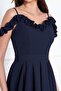Women's Adjustable Strap Collar Ruffle Detail Woven Fabric Pleated Flared Midi Length Evening Dress - 8