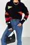 Women's Black New Season Multi Color Detailed Standard Size Oversize Knitwear Sweater - 4