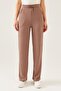 Women's Light Brown Knitted Fabric Wide Leg Trousers with Elastic Waist - 6