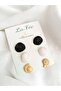 3-Piece Black Gold White Polymer Clay Earring Set Sea Shell Oyster - 5