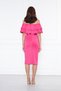 Fuchsia Boat Neck Ruffle Detail Stretch Fabric Off Shoulder Midi Length Evening Dress Pencil Dress - 8