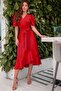Women's Red, Crepe Fabric Midi Length Belted Dress