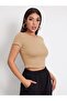 Women's Black Ribbed Crew Neck Camisole Crop Blouse - 2