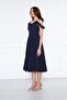 Women's Adjustable Strap Collar Ruffle Detail Woven Fabric Pleated Flared Midi Length Evening Dress - 4