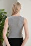 Women's Gray Khaki Halter Neck 2-Piece Crop Blouse - 6