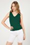 Women's Front Back V Ladder Collar Soft Textured Knitwear Blouse - Emerald Green - 2