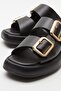 ADORE Black Genuine Leather Women's Slippers - 5