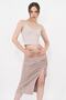 Women's Beige Adjustable Gathered Viscose Slit Skirt - 4