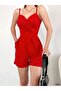 Women's Red, Strappy Double Breasted Collar Shorts Jumpsuit (RED)