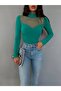 Women's Tulle Detailed Half Turtleneck Long Sleeve Bodysuit - 3