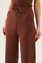 Women's Dark Brown Knitted Fabric Wide Leg Trousers with Elastic Waist - 2