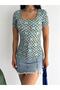 WOMEN'S SHORT SLEEVE SQUARE COLLAR VISCOSE BLOUSE BLZ11870 - 2