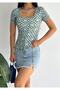 WOMEN'S SHORT SLEEVE SQUARE COLLAR VISCOSE BLOUSE BLZ11870 - 3