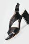 WOMEN'S BLACK GENUINE NATURAL LEATHER HEELED SANDALS, NUMBER 35-40 - 4