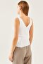 Women's White Sleeveless Thick Strap Ladder Collar Summer Athlete Knitwear Blouse - 3