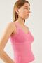 Women's Pink Sleeveless Strappy Summer Athlete Knitwear Blouse with Waist and Collar Detail - 2