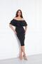 Black Boat Neck Ruffle Detail Stretch Fabric Off Shoulder Midi Length Evening Dress Pencil Dress - 7