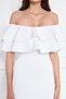 White Boat Neck Ruffle Detail Stretch Fabric Off Shoulder Midi Length Evening Dress Pencil Dress - 8