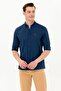 Men's Navy Blue Long Sleeve Basic Shirt - 6
