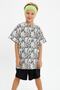 Boy's 100% Cotton Combed Oversize White Patterned T-Shirt Soft Green Bandana SET OF 2 Series5 - 4