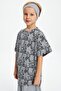 Boy's 100% Cotton Combed Oversize Gray Patterned T-Shirt Soft Gray Bandana SET OF 2 Series 5